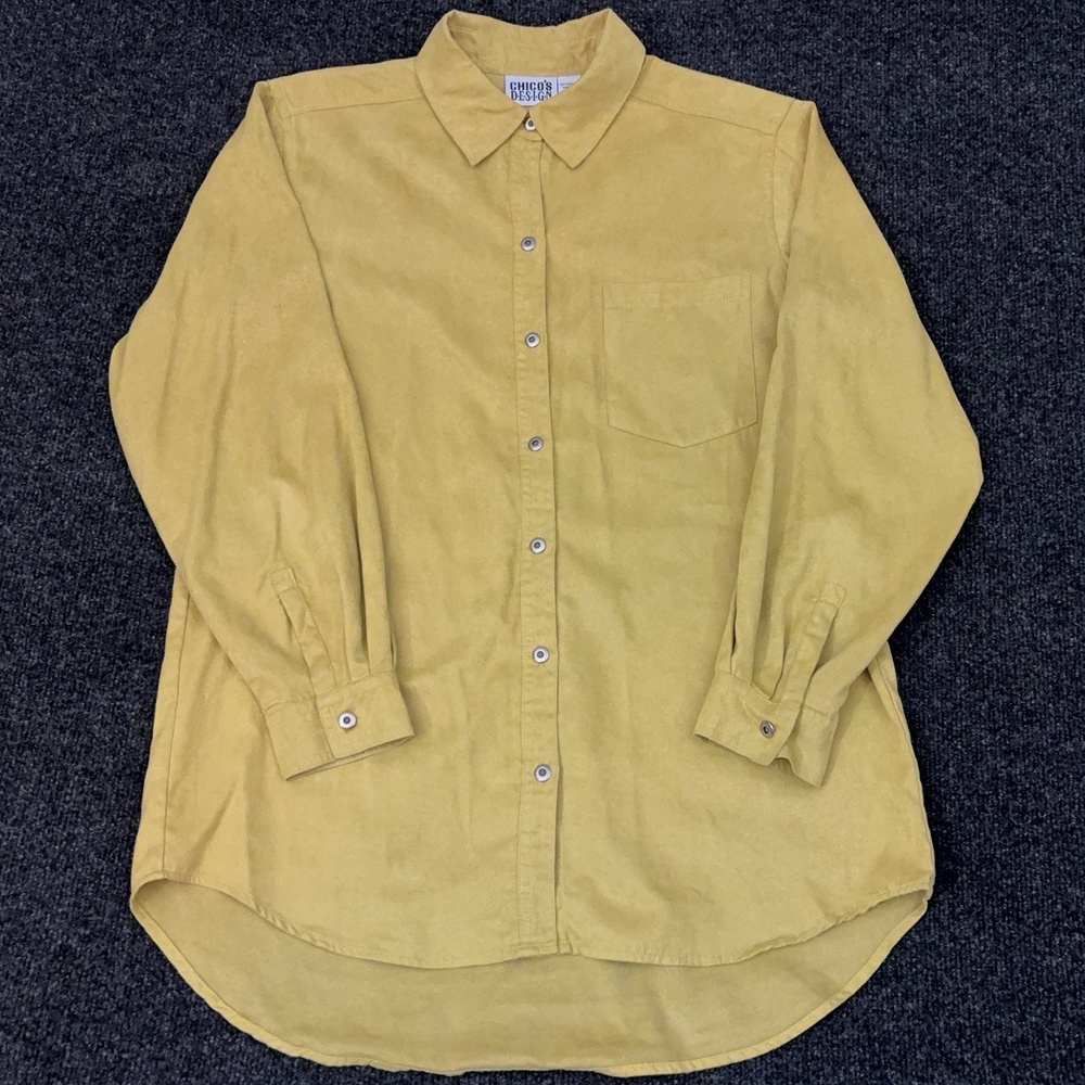Chico's Design Shirt Womens 1 Yellow Collared Long Sleeve Button Tunic Top